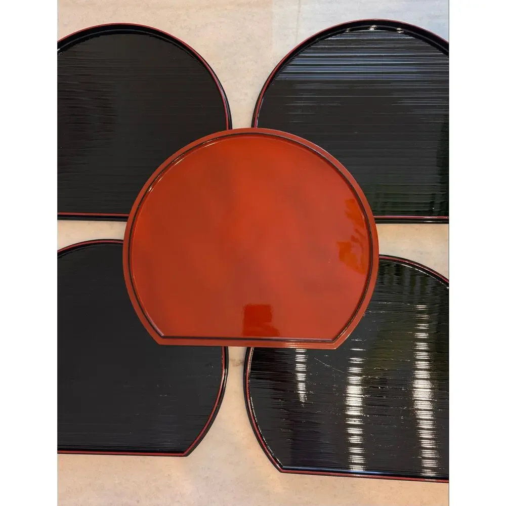 Japanese Reversible Half-Moon Lacquerware Serving Trays – Set of 5